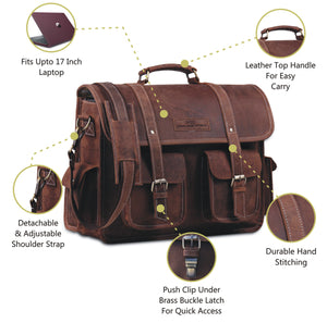 Top Grain Leather Messenger Brown Briefcase bag