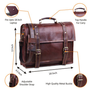 Full Grain Brown Leather Messenger Bag with Adjustable Strap 