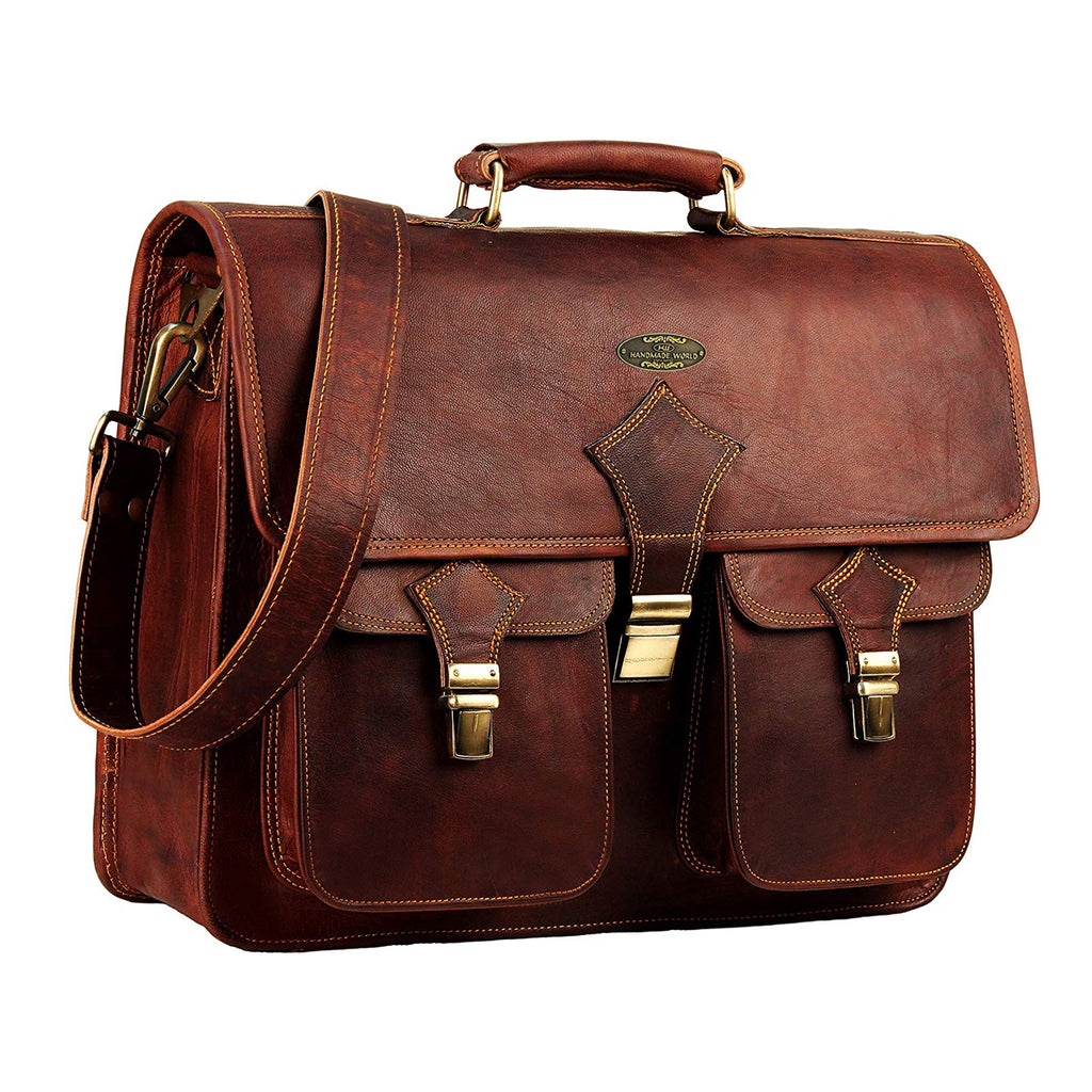 Genuine Leather Full Grain Large Rustic Messenger Briefcase Bag for Men Women
