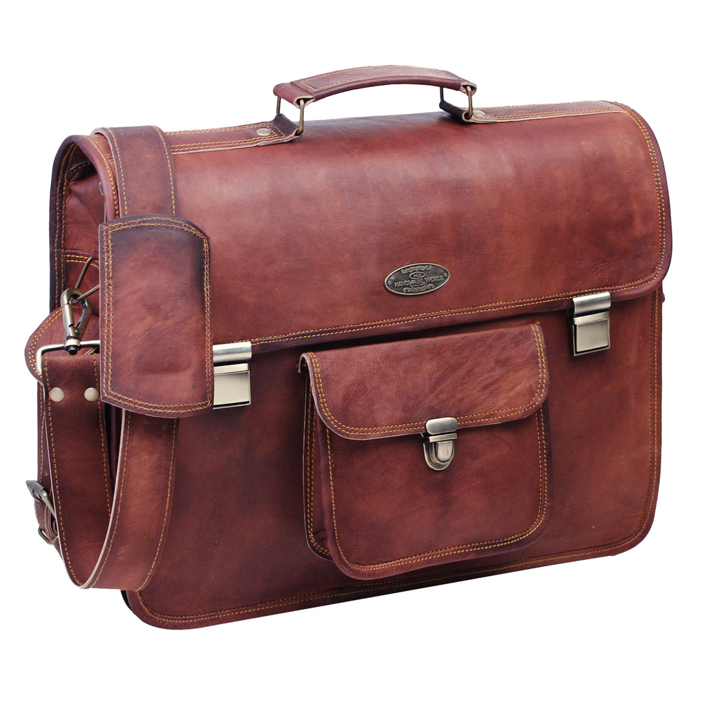 Rustic Leather Push Clip Briefcase By Hulsh