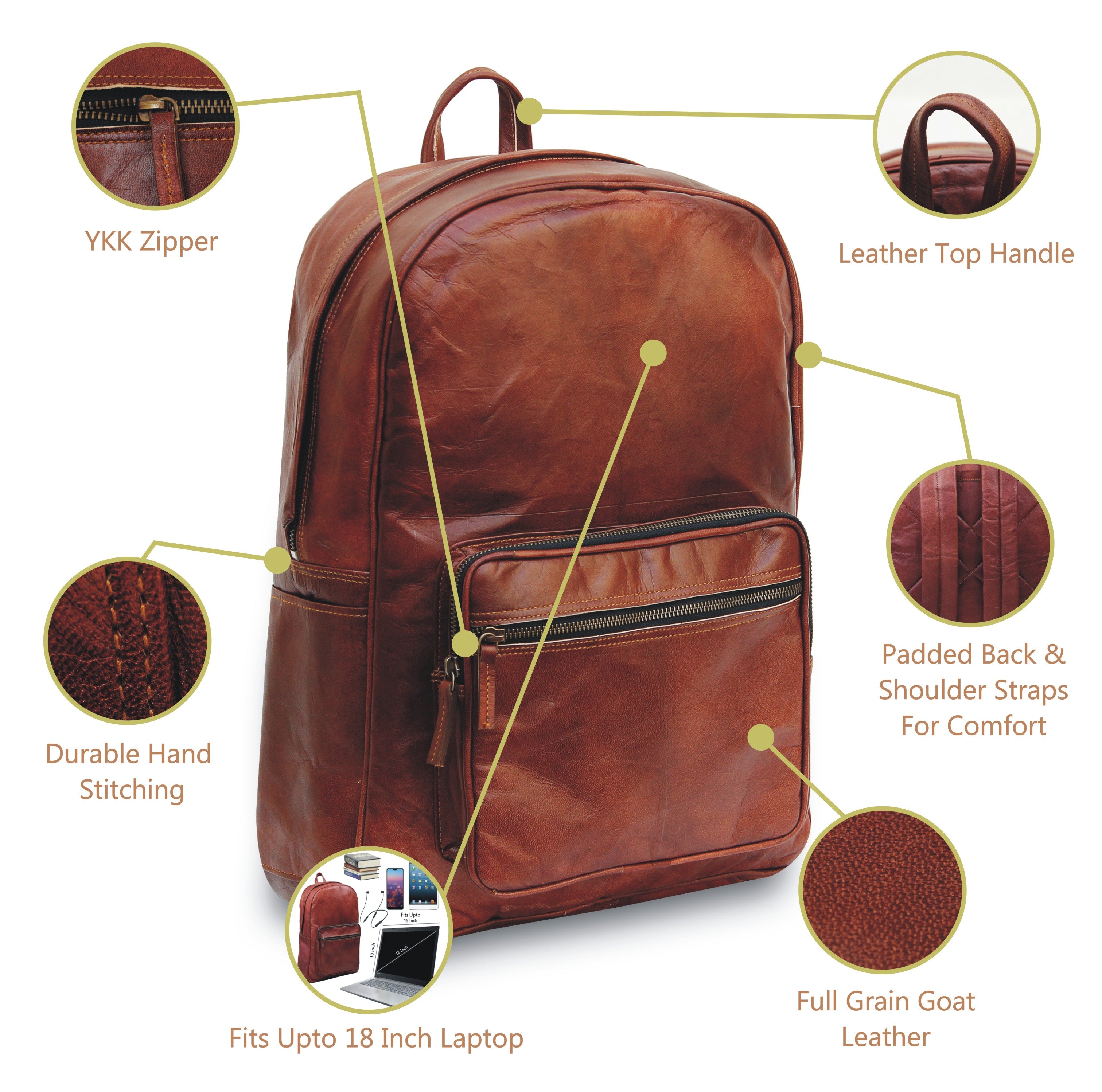 Large Leather Backpack Knapsack bag