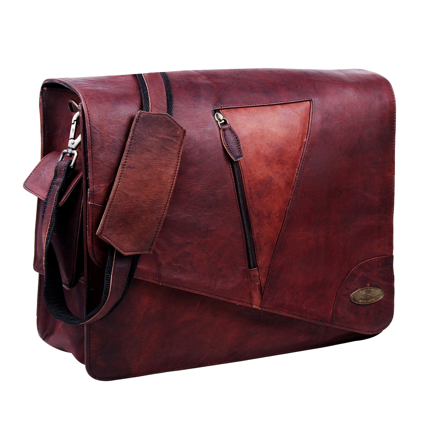 Genuine Leather Vintage Messenger Shoulder bag with Adjustable Bag