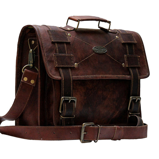 Brown Leather Messenger Bag with Top Handle