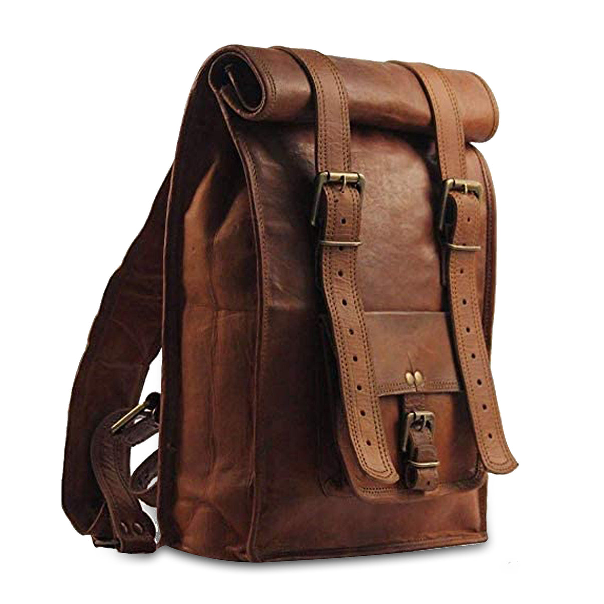 Genuine Vintage Roll Top Full Grain Leather Backpack Rucksack Bag ...