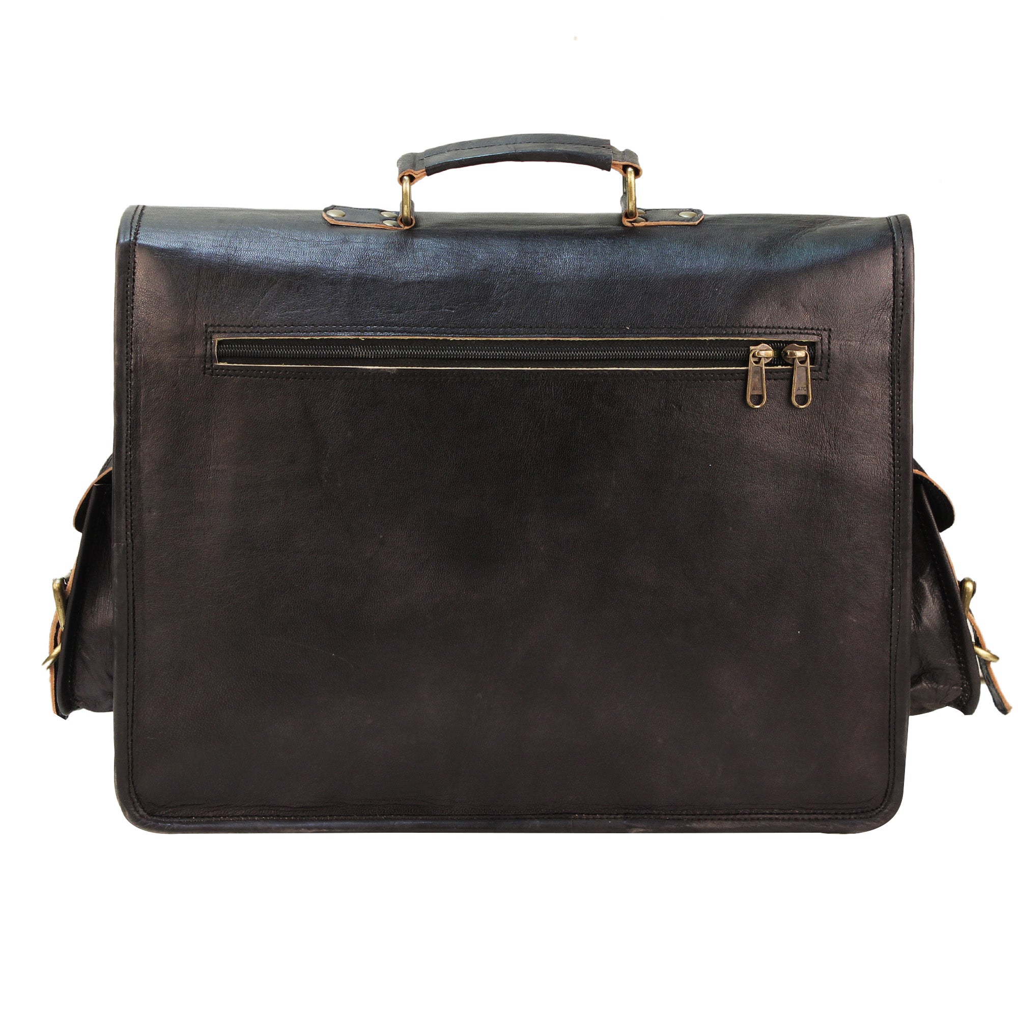 Black Leather Messenger Bag with Adjustable Strap