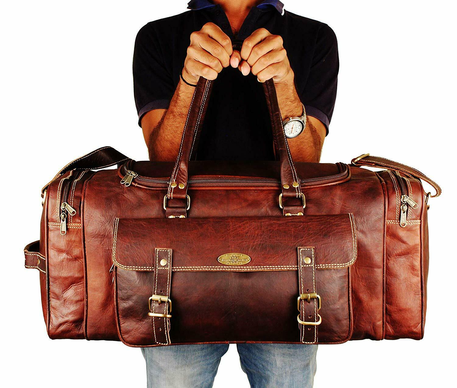 Large Full Grain Brown Leather duffle travel bag