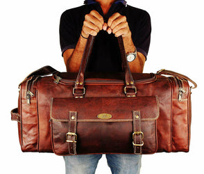 Large Full Grain Brown Leather duffle travel bag