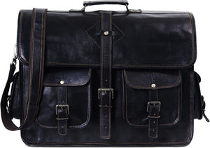 Black Leather Messenger Bag for Men