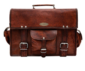 15 inch brown leather messenger bag
