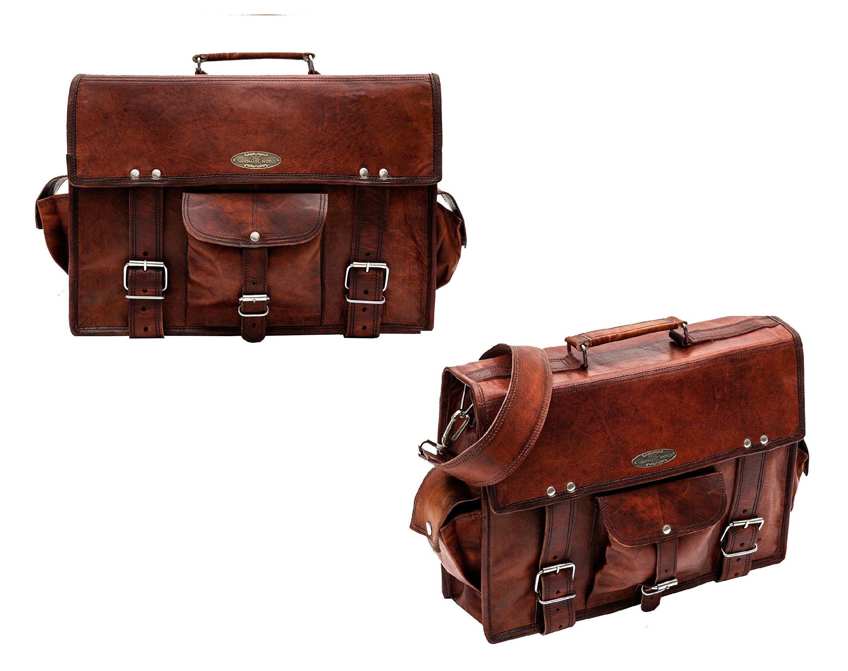 Brown Leather Messenger Bag with Adjustable Strap