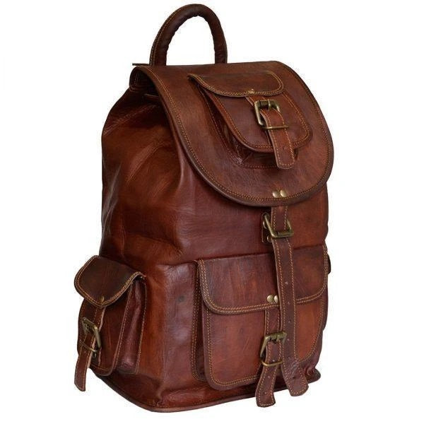 Vintage Leather Backpack with Adjustable Strap