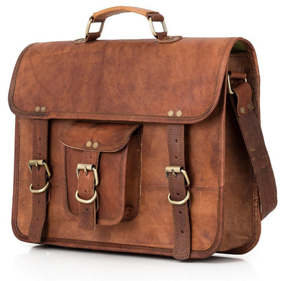 Rustic Large Leather Messenger Briefcase Bag for Men