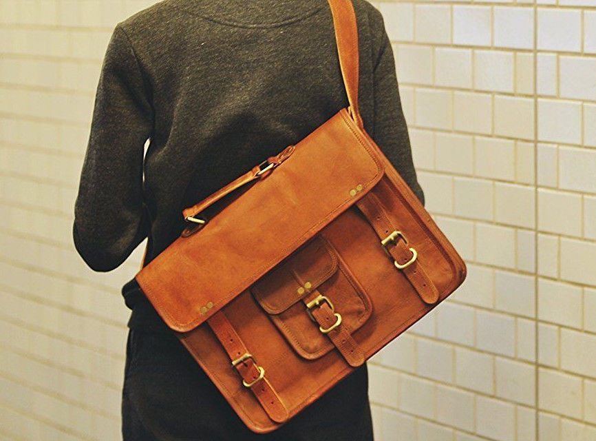 Large Leather Vintage Messenger with Shoulder Strap