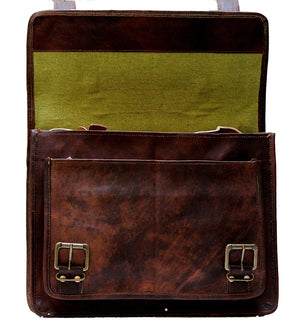 Vintage Brown Leather Messenger Bag with Adjustable Strap