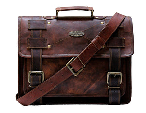 Brown Leather Laptop Bag with Adjustable Strap