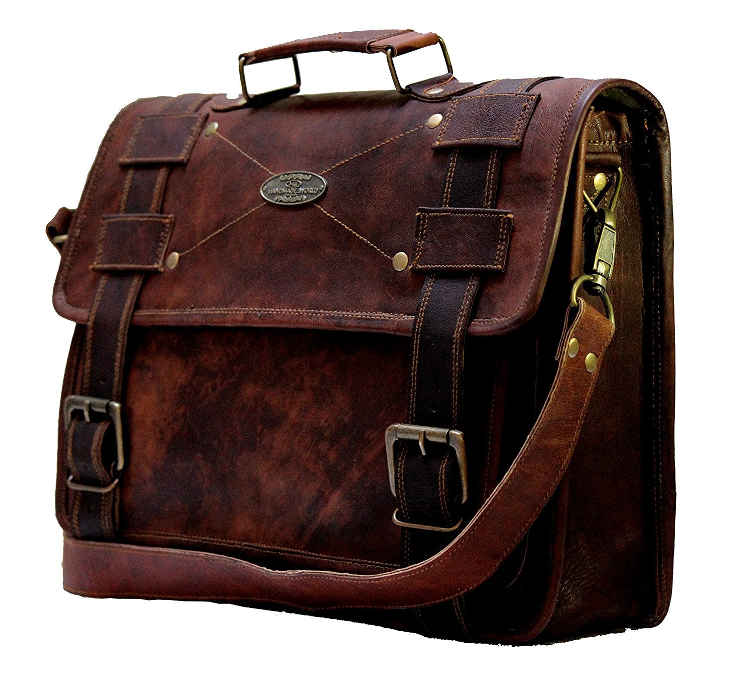 Top Handle Full Grain Leather Messenger Bag