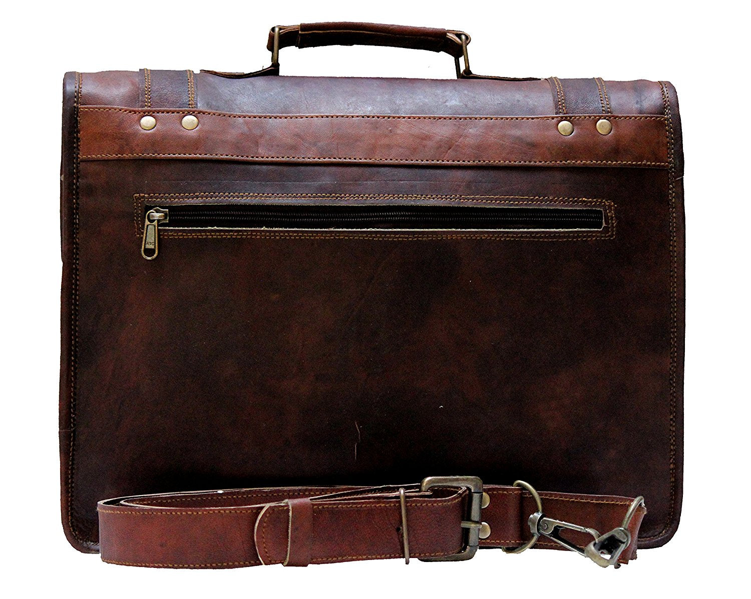 Brown Leather Messenger Bag with Top Handle and Adjustable Strap 